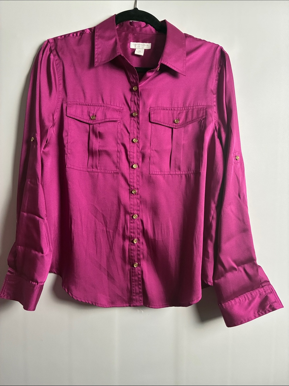 Charter Club Fuchsia Button-Down Shirt with Rolltabs